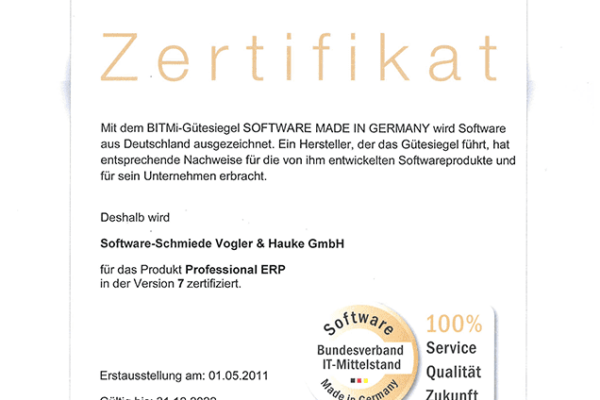 BITMi-Gütesiegel 2022 BITMi-Gütesiegel 2022, Professional ERP zertifiziert als Software-Made in Germany