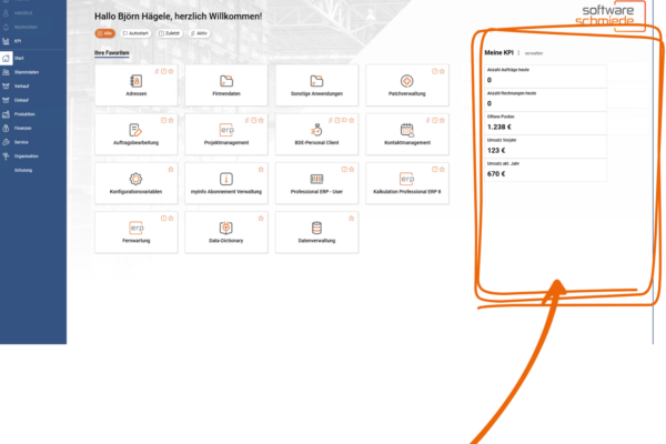 ERP8-FirstRelease-Info (2) Direkt startklar. Professional ERP Hauptmenü mit Struktur und KPI